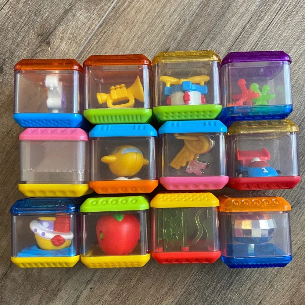 Fisher Price Peek-a-Blocks Sensory Toy Lot of 12 Vehicles Music Shapes Multi VTG